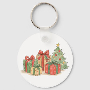 Chaveiro Presentes de Natal Empilhados com Árvore para Pres