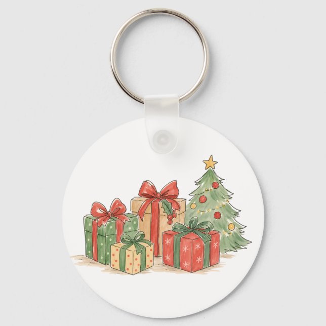 Chaveiro Presentes de Natal Empilhados com Árvore para Pres (Frente)