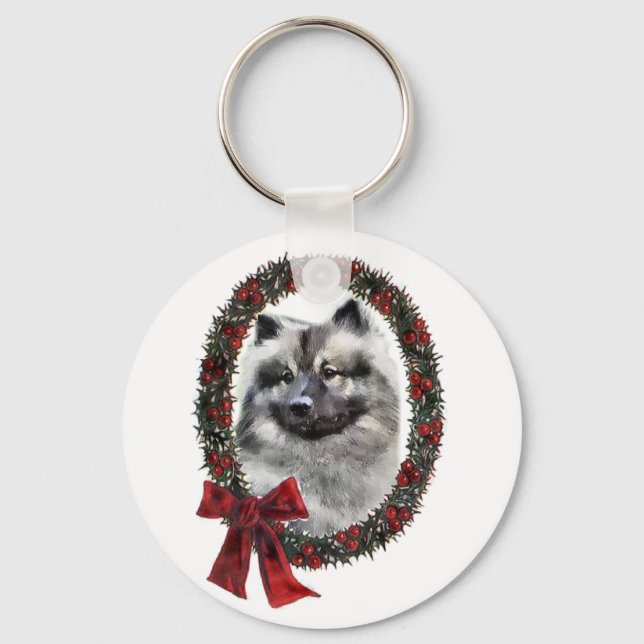 Chaveiro Presentes de Natal Keeshond (Frente)