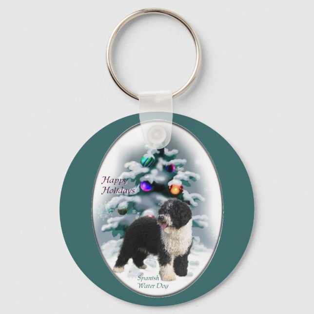 Chaveiro Presentes de Natal no Cão de Água Espanhol (Frente)