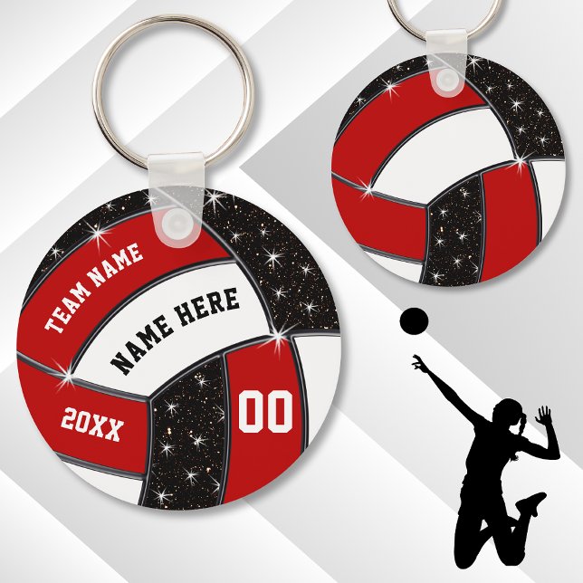 Chaveiro Presentes de Voleibol Vermelho Negro e Branco, Vol (Volleyball Party Favors. Red, Black and White, Volleyball Keychains. Cheap Volleyball Gifts. )