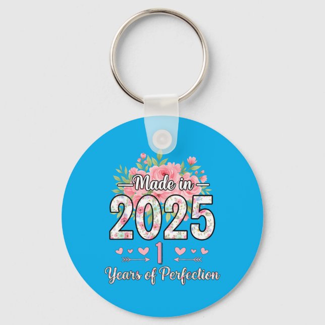Chaveiro Presentes Florais de 1º Aniversário Feitos em 2025 (Frente)