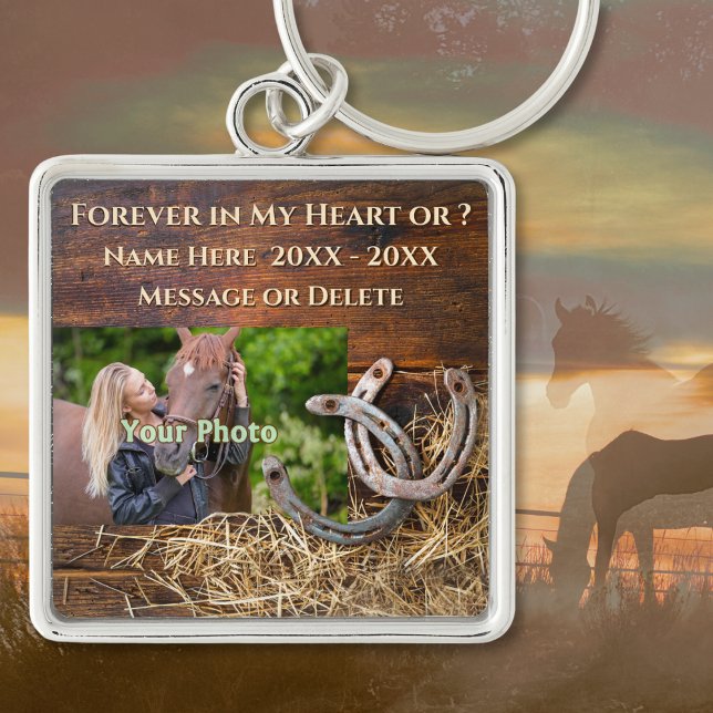 Chaveiro Presentes Personalizados para Lembranças de Cavalo (Photo Personalized, Horse Memorial Gifts. Horse memorial keychain in various shapes, sizes, prices. )