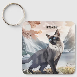 Chaveiro Preto e Branco Fluffy Cat.