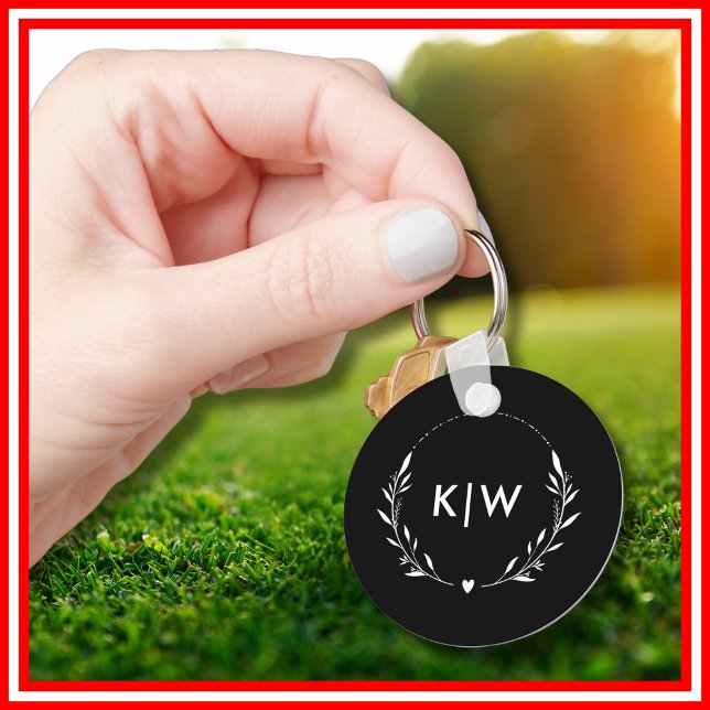 Chaveiro Preto e Branco | Monograma de Iniciais Modernos (Black and White | Modern Initials Monogram Keychain)