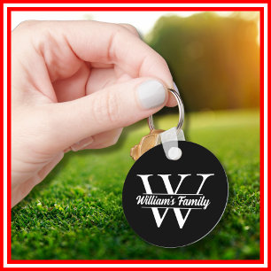 Chaveiro Preto e Branco Monograma de Nome da Família Simp