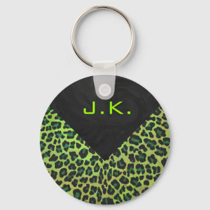 Chaveiro Preto-leopardo e Verde com Monograma