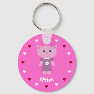 Chaveiro Pretty & Cute Kitten & Hearts Customizable Pink