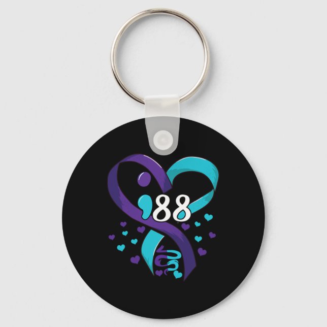 Chaveiro Prevention Awareness 988 Heart Teal And Purple  (Frente)