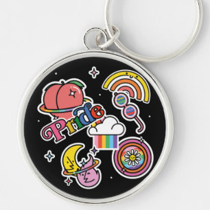 Chaveiro Pride+LGBTQ. Love pride. Rainbow heart with flower