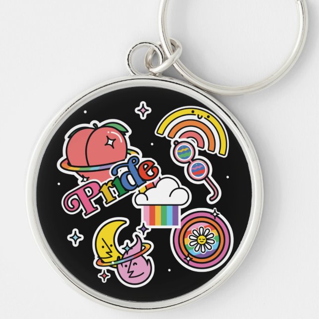 Chaveiro Pride+LGBTQ. Love pride. Rainbow heart with flower (Frente)