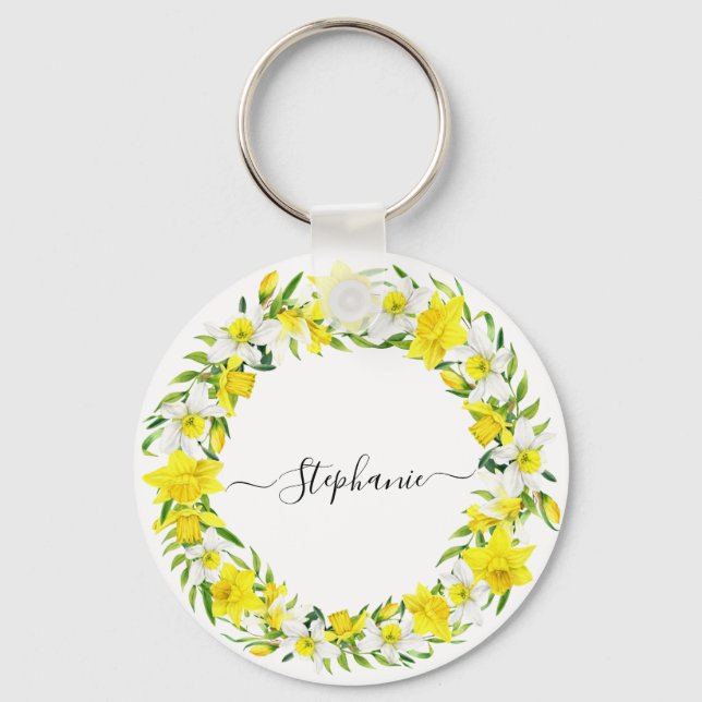 Chaveiro Primavera branco personalizado Daffodils Garland (Frente)