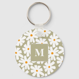 Chaveiro Primavera daisies padrão retrógrado floral verde