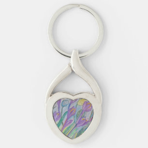 Chaveiro Primavera de abstrato Crocus Metal Key Ring