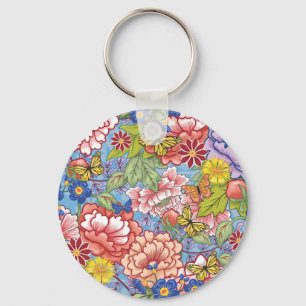 Chaveiro Primavera floral com peônias e borboletas