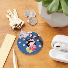 Chaveiro Primavera Kokeshi Doll - Bonita Mancha Japonesa em