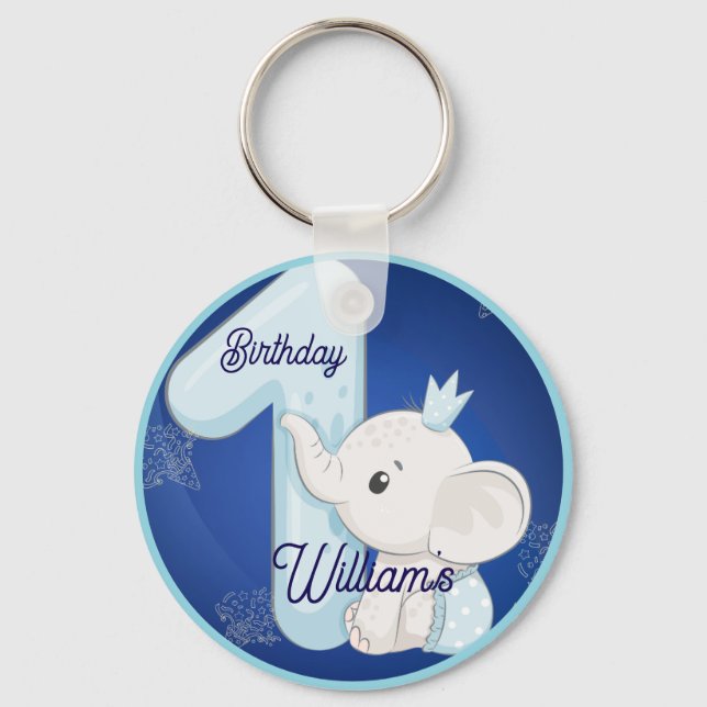 Chaveiro Primeiro Aniversário de Elefante Bebê Fofo (Frente)
