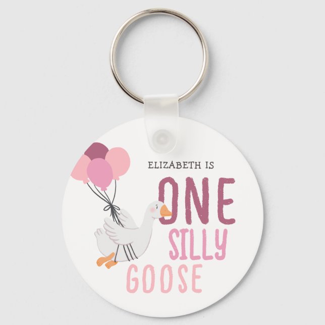 Chaveiro Primeiro aniversario rosa-um-ganso-Bobo (Frente)