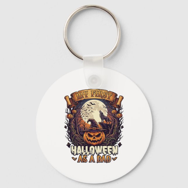 Chaveiro Primeiro Halloween como Papai Abóbora Lobo Lua_1 (Frente)