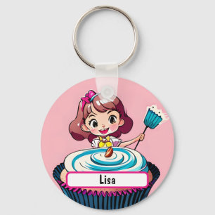 Chaveiro Princesa Cupcake Rosa Com Caráter Personalizável