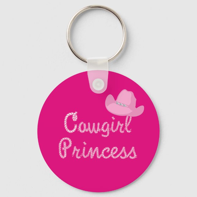 Chaveiro Princesa De Cowgirl Ocidental Com Chapéu Rosa (Frente)