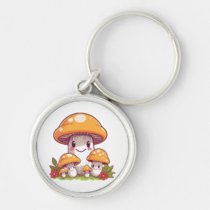 Chaveiro Procurando cogumelos, estilo kawaii feliz