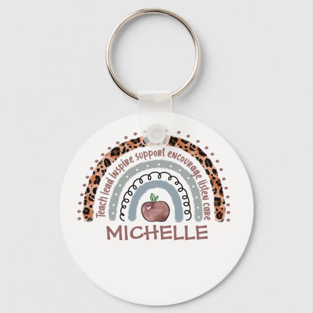 Chaveiro Professor de arco-íris fofo personalizado | Nome p (Frente)