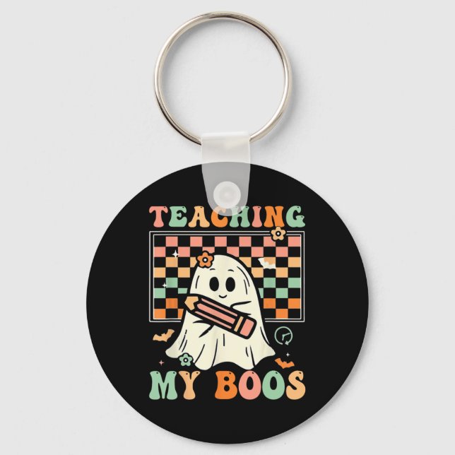 Chaveiro Professora Cute Ghost Groovy Professora Halloween  (Frente)