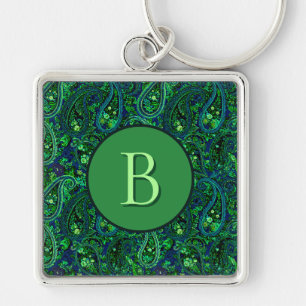 Chaveiro Profusão Paisley Vibrante Floral Azul Verde