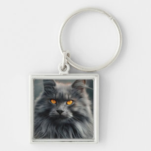 Chaveiro Projeto de Retrato de Majestoso Gato de Cabelo Lon