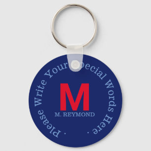 Chaveiro promocional azul de texto personalizado monograma