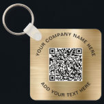 Chaveiro Promocional de Código QR Elegante Dourado<br><div class="desc">Chaveiro simples e elegante para a sua empresa ou organização, com um fundo metálico falso em ouro escovado. Introduza o endereço do Web site para criar um código QR pesquisável e adicione duas linhas de texto personalizado, tais como o nome da empresa, o slogan, o obrigado ou a saída do...</div>