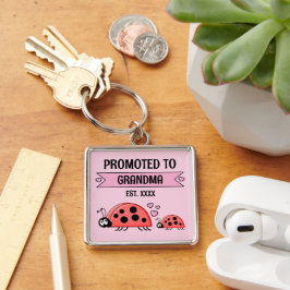 Chaveiro Promoted to Grandma ladybugs pink