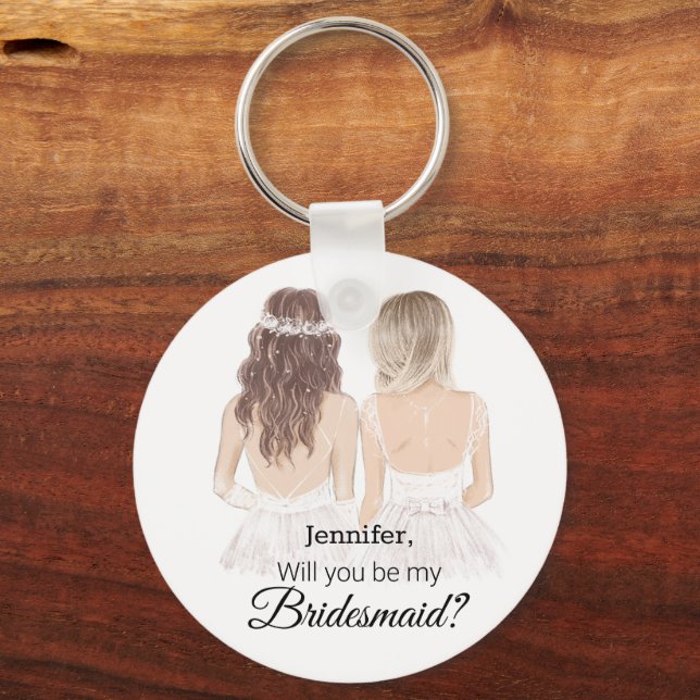 Chaveiro proposta de bridesmaid de ilustração de script mod (Frente)