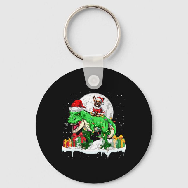 Chaveiro Proprietário de Natal T-rex do Bulldog Francês (Frente)