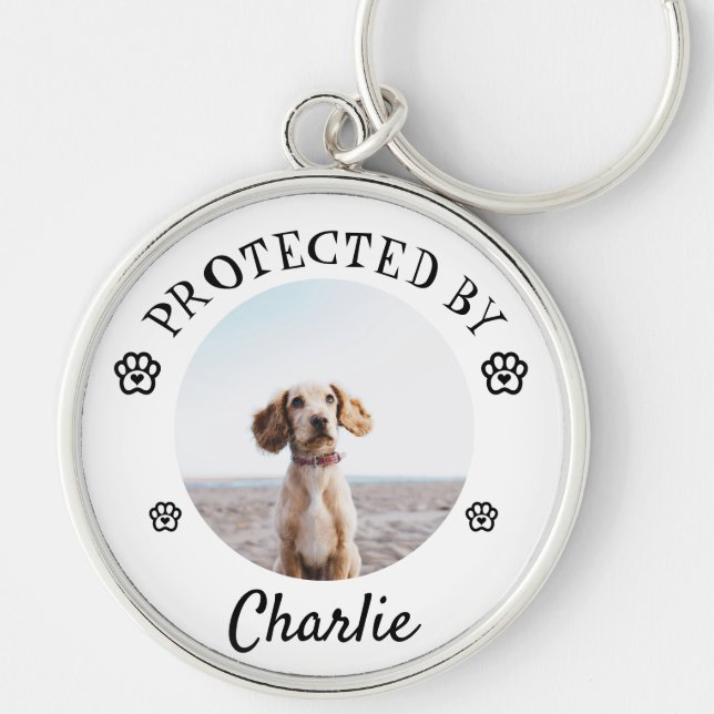 Chaveiro Protected By Dog Photo Paw Print Design (Frente)