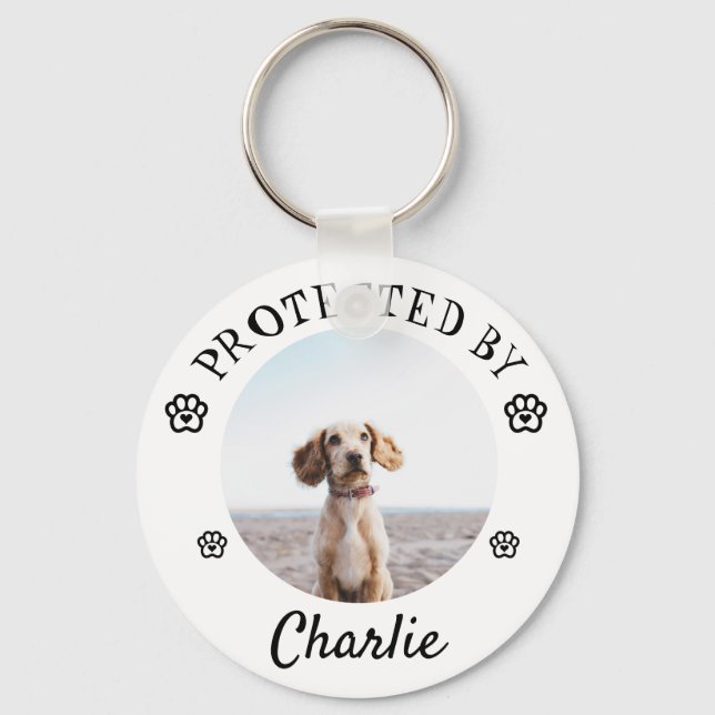 Chaveiro Protected By Dog Photo Paw Print Design (Frente)