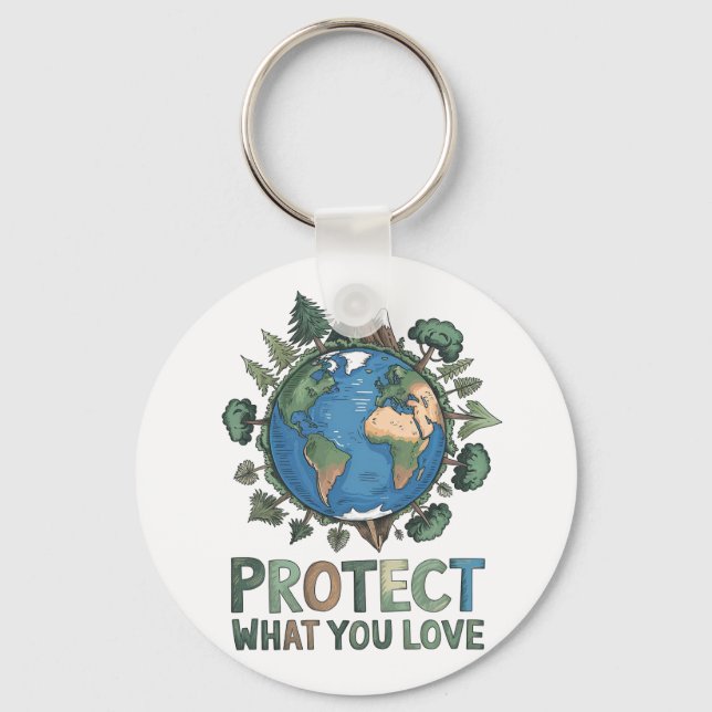 Chaveiro Proteja o que você ama" Design da Terra ambiental (Frente)