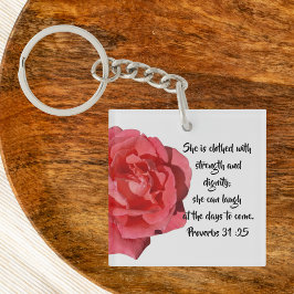 Chaveiro Proverbs 31:25 Cristão Personalizado da Rosa verme