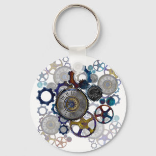 Chaveiro Psychadelic steampunk gears, cogs, clock face gift