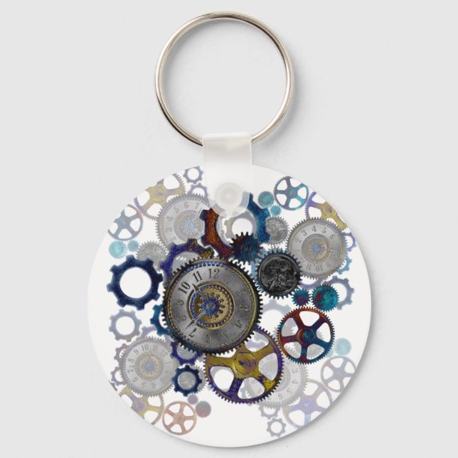 Chaveiro Psychadelic steampunk gears, cogs, clock face gift (Frente)