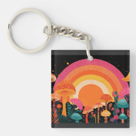 Chaveiro Psychedelic Mushroom Sunset – Retro Fantasy Nature