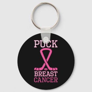 Chaveiro Puck Câncer de Mama Fita Rosa Hóquei no Gelo Cânce