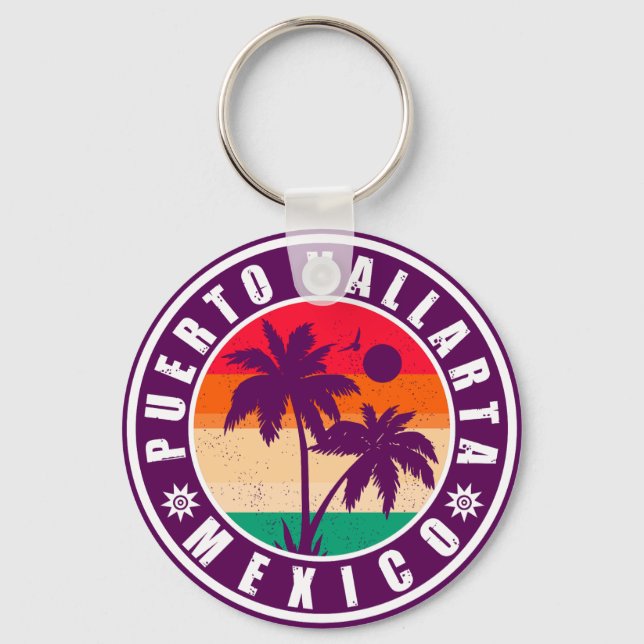 Chaveiro Puerto Vallarta Palm Tree Retro Souvenir 80 (Frente)