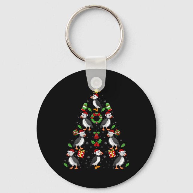 Chaveiro Puffin Birds Xmas Lighting Tree Puffin no Natal (Frente)