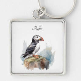 Chaveiro Puffin em Rock Watercolor, personalizado