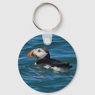 Chaveiro Puffin no mar faux tela de impressão acrílica chav
