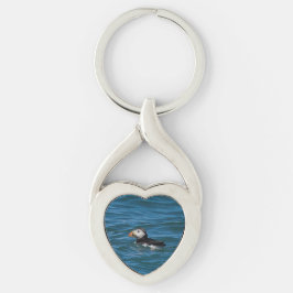 Chaveiro Puffin no mar faux tela de impressão acrílica impr