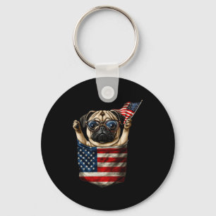 Chaveiro Pug 4 de Julho no Bolso Bandeira da América EUA
