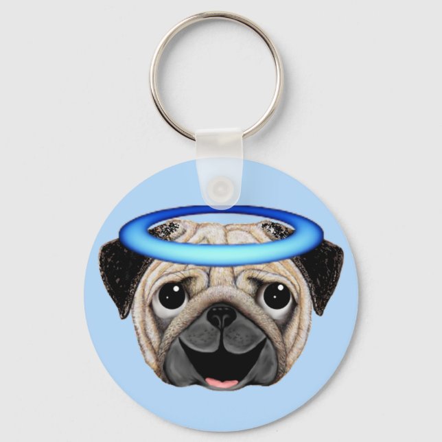 Chaveiro Pug Angel Emoji - Angel Pug Emoji (Frente)